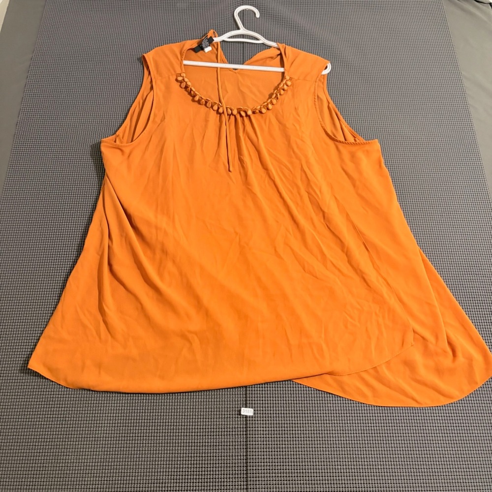 Alfani Woman Orange Sleeveless Beaded Neck Tie Blouse Top Size 24W